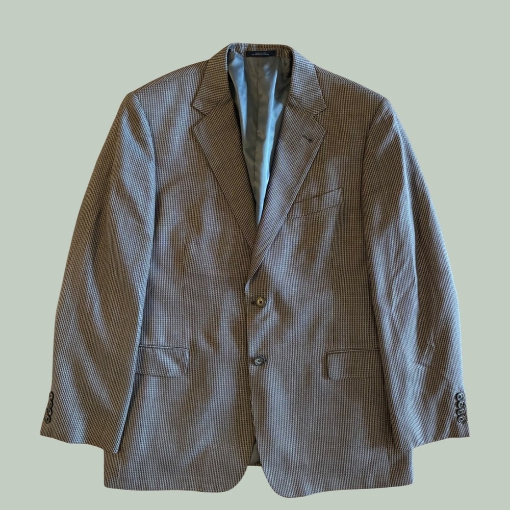 Joseph Abboud Nordstrom Silk Wool Blazer 44R Grey Houndstooth Sport Coat USA